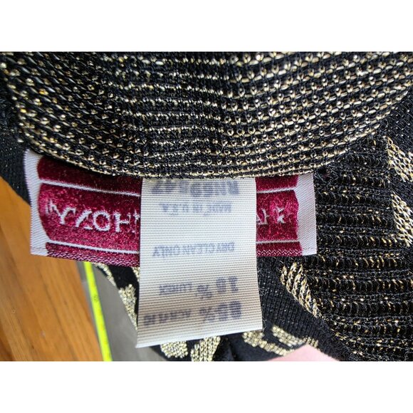 Sharon Anthony Geometric Pattern Sweater Lurex Metallic Black & Gold Batwing 22w - Picture 7 of 9